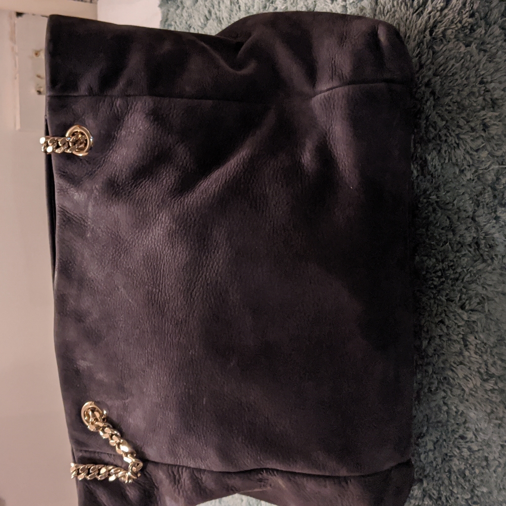 Kate Spade Dark Gray Suede lg purse with lg front pocket, Gold chain & Leather - Picture 10 of 16